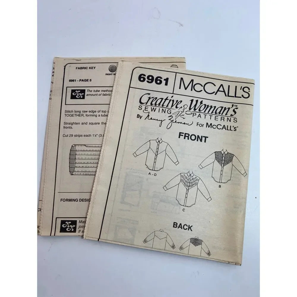 McCalls 6961 Creative Woman’s Vtg Western Shirt 20-22-24 Sewing Pattern Uncut FF